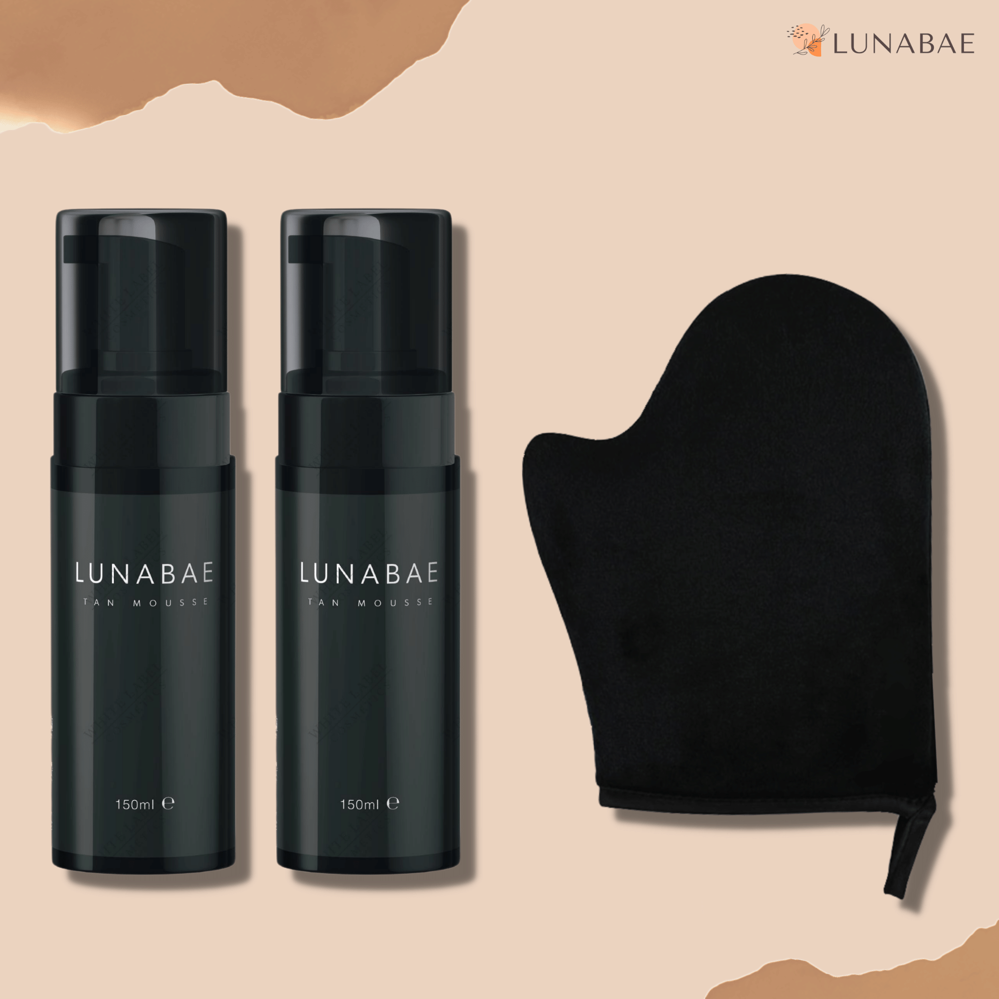 Lunabae Selbstbräuner | Bräunungscreme | Bräunungsmousse | 2x Magic Tan Mousse + gratis Handschuh Set | Sofort-Strandlook