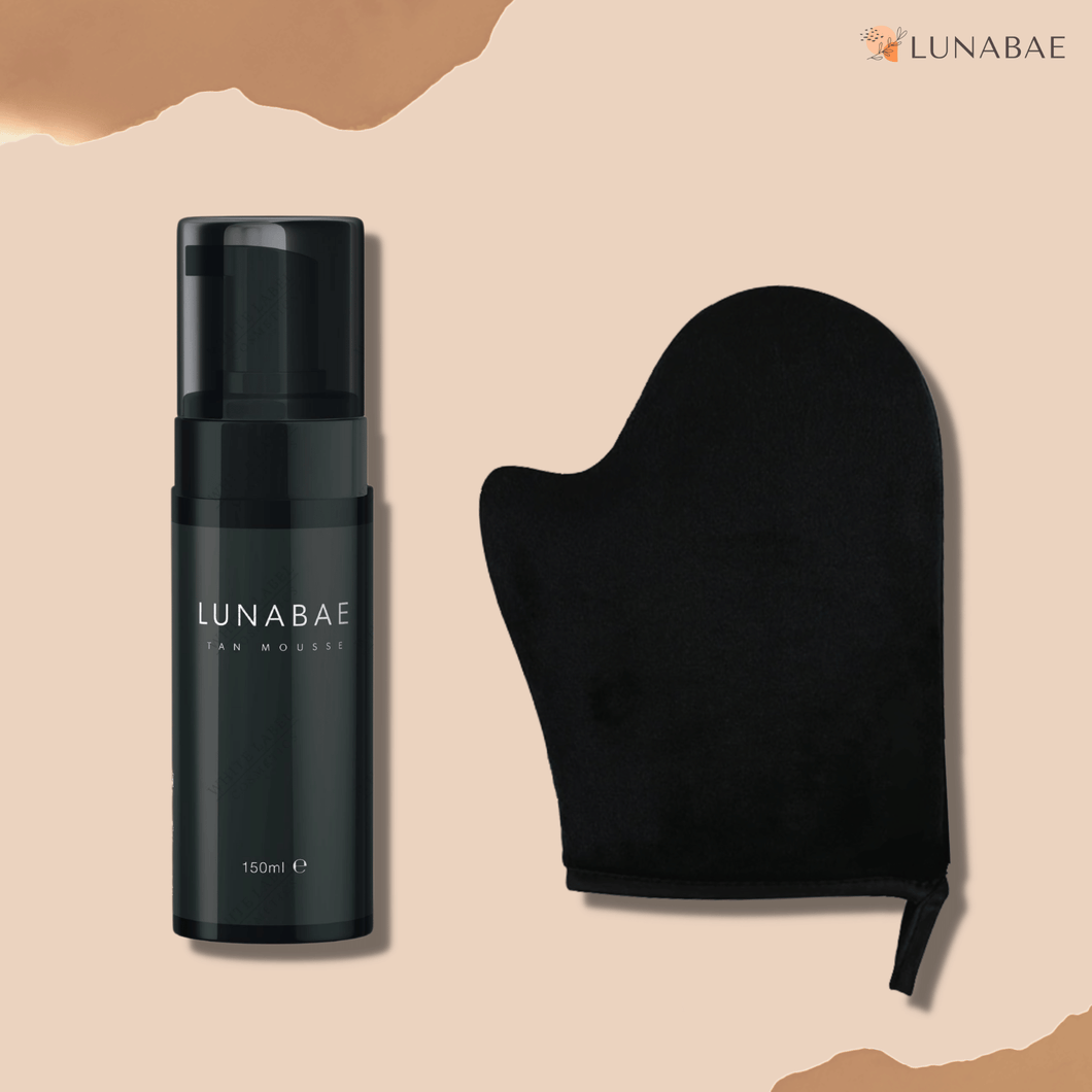 Lunabae Selbstbräuner | Bräunungscreme | Bräunungsmousse | Magic Tan Mousse + Handschuh Set | Sofort-Strandlook